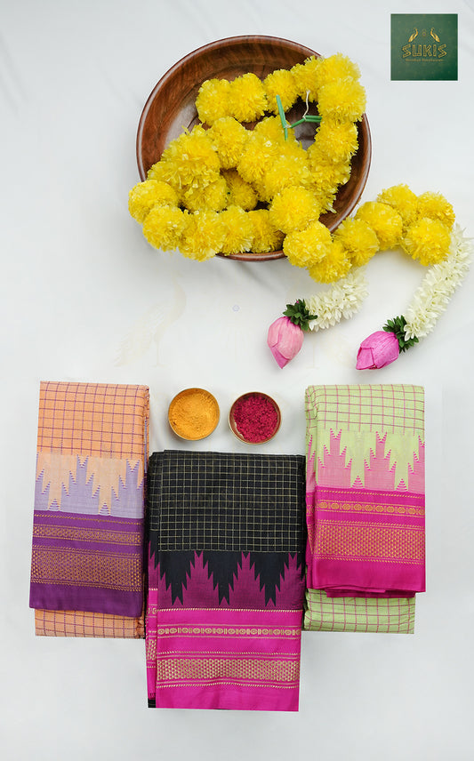 Ilkal Saree Checks Temple Border