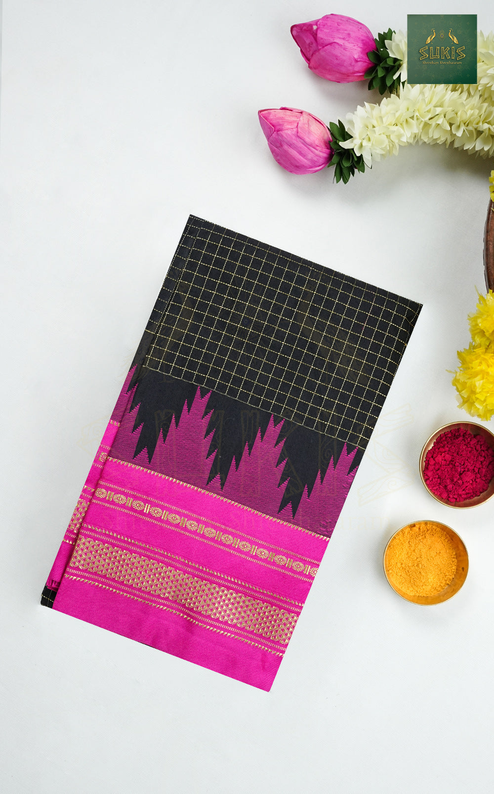 Ilkal Saree Checks Temple Border