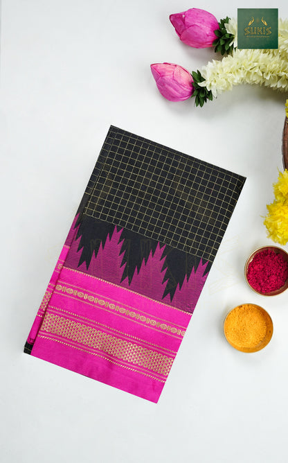Ilkal Saree Checks Temple Border
