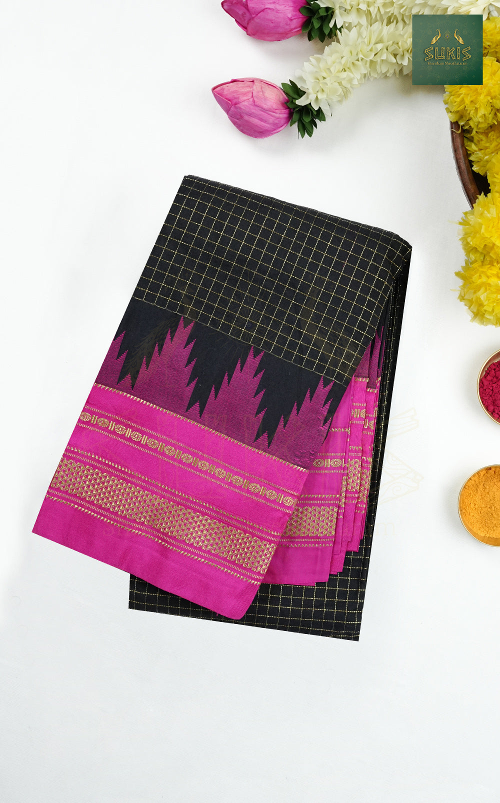 Ilkal Saree Checks Temple Border