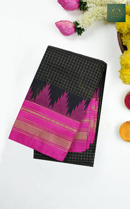Ilkal Saree Checks Temple Border
