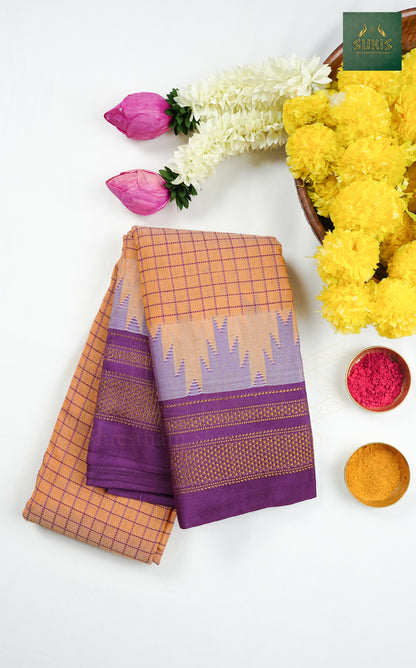 Ilkal Saree Checks Temple Border