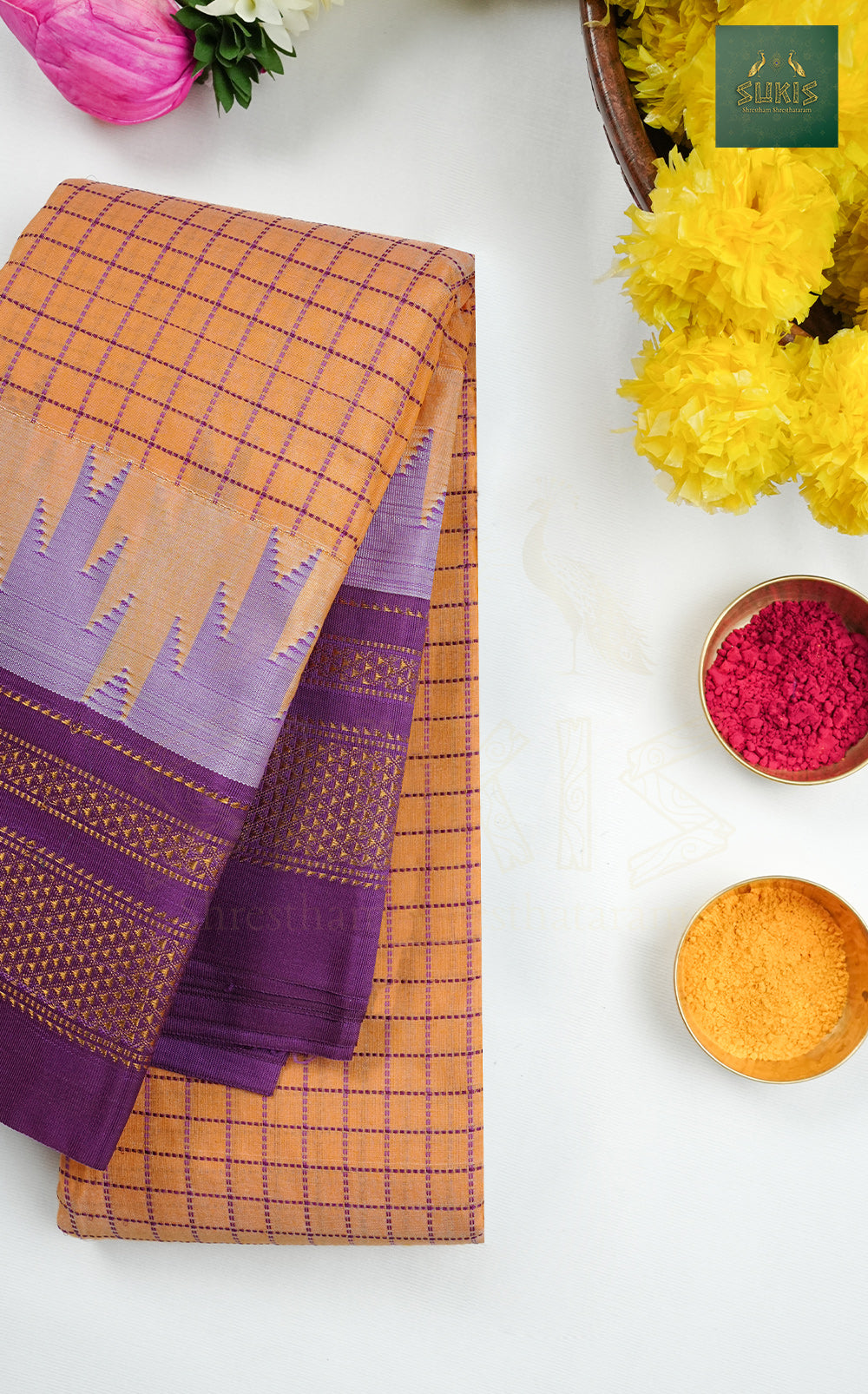 Ilkal Saree Checks Temple Border
