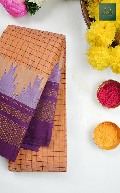 Ilkal Saree Checks Temple Border