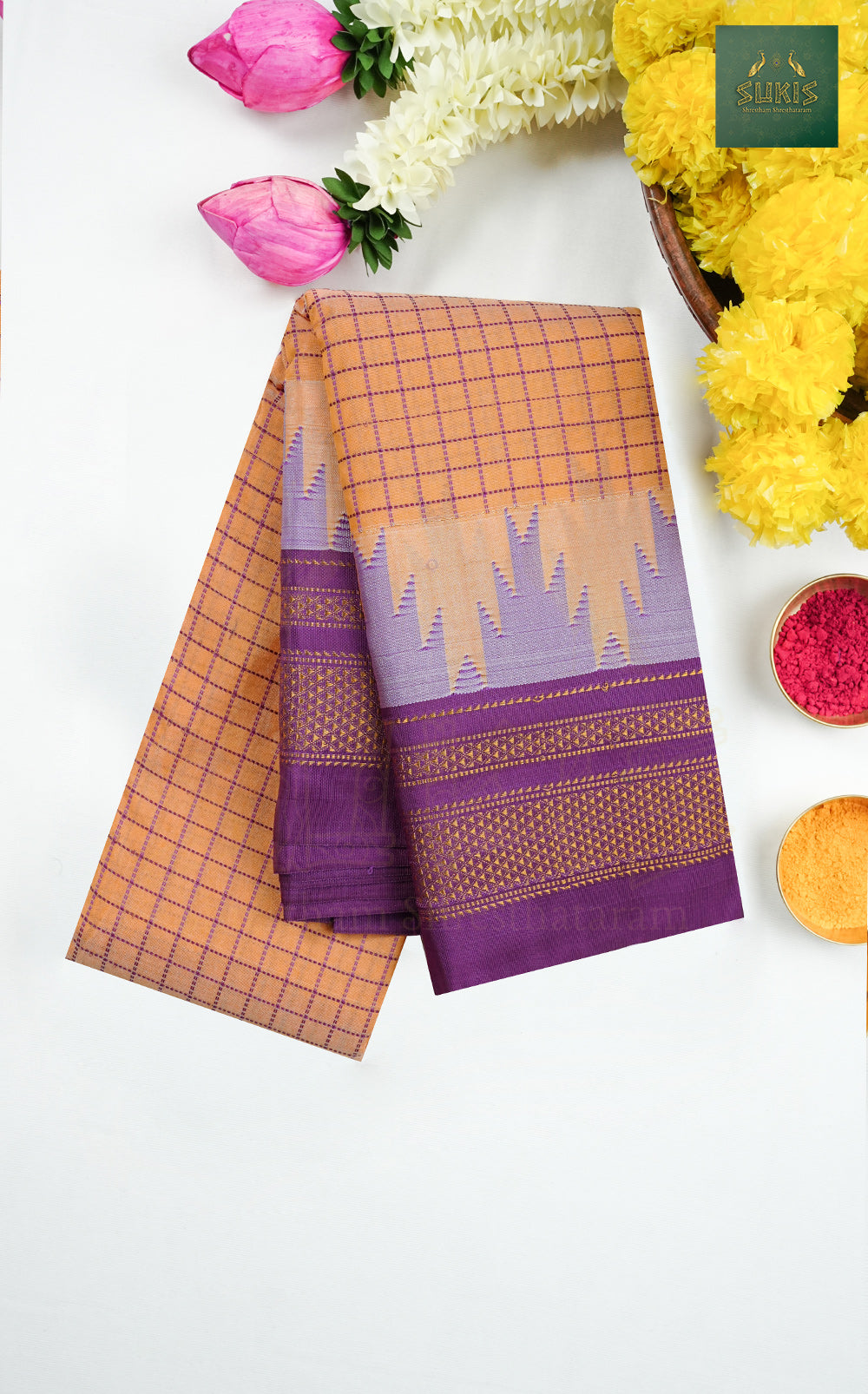 Ilkal Saree Checks Temple Border