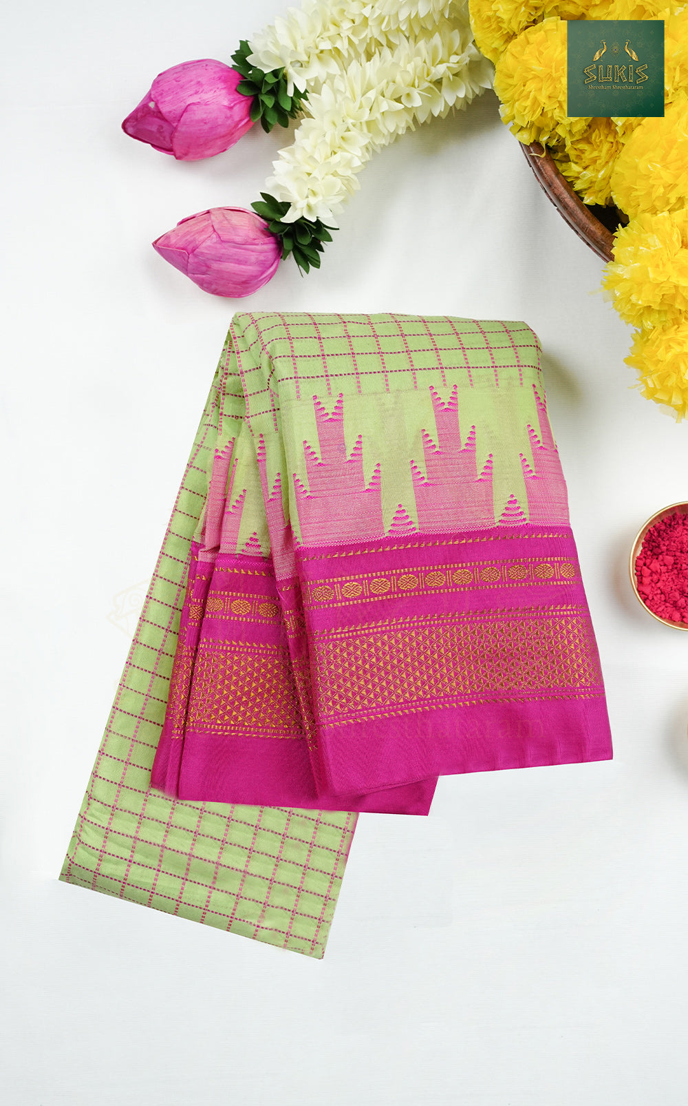 Ilkal Saree Checks Temple Border